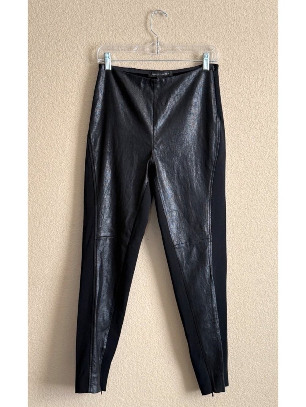 RALPH LAUREN Black Label Lamb Leather Front Panel Leggings Black Luxury
